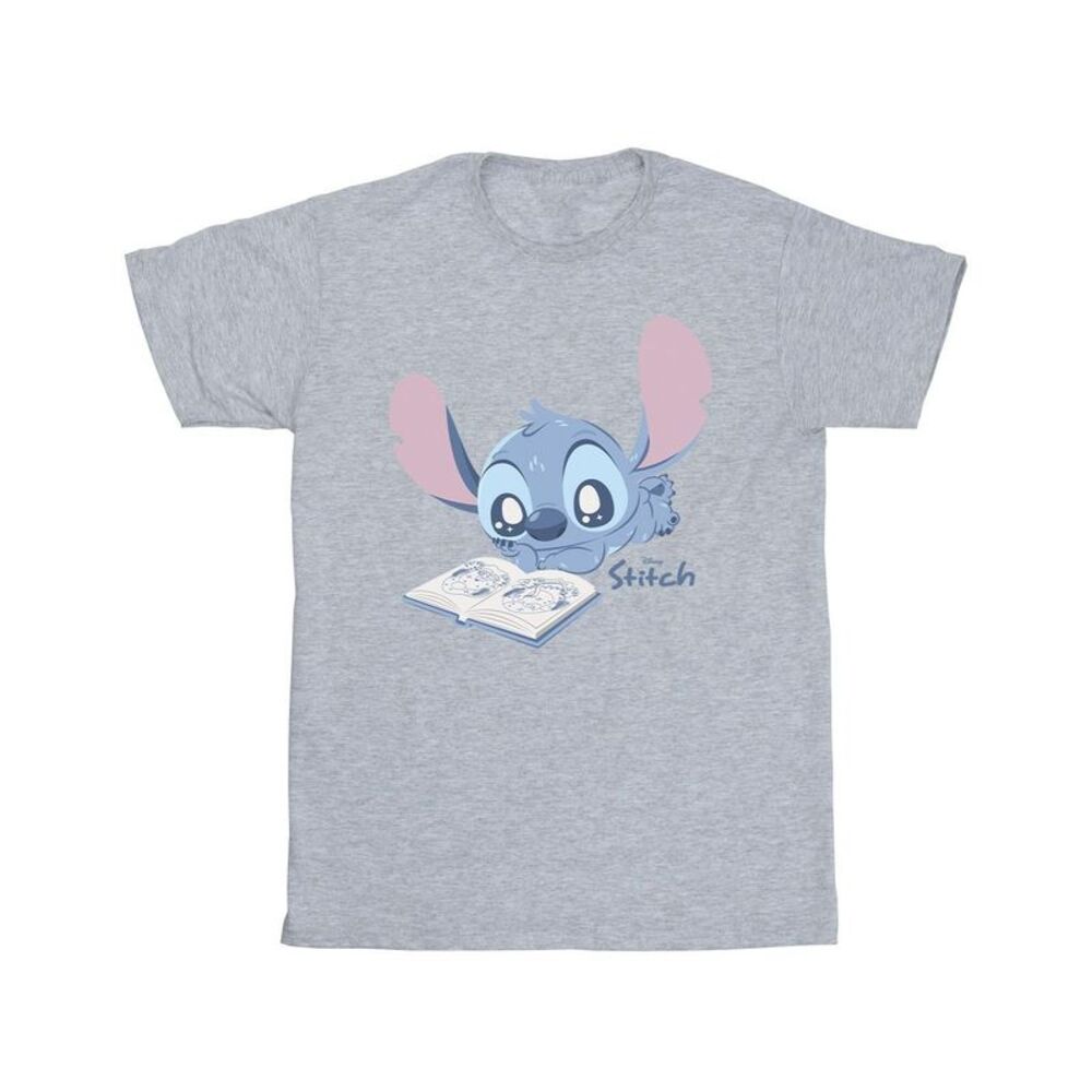 Lilo & Stitch Girls Reading Lying Down T-Shirt / Sport Grey